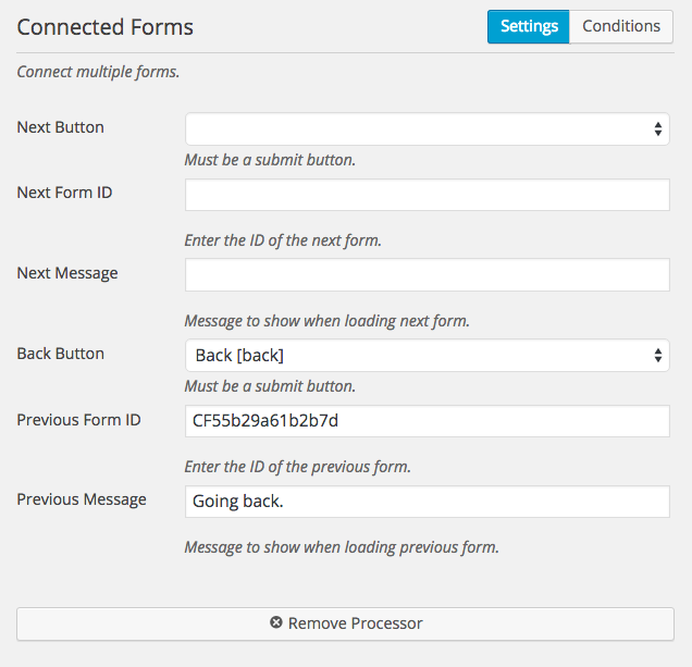 Connected Caldera Forms Settings For Previous Form