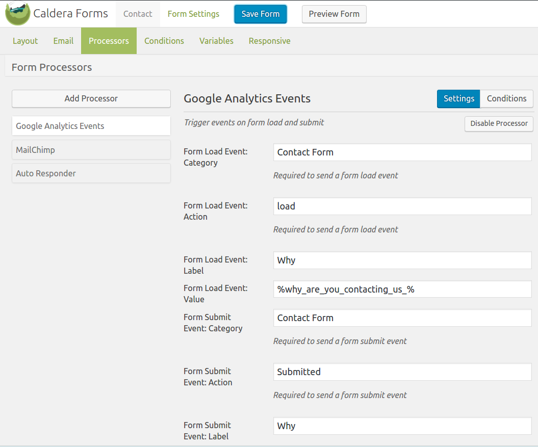 Google Analytics Tracking For Caldera Forms Contact Form