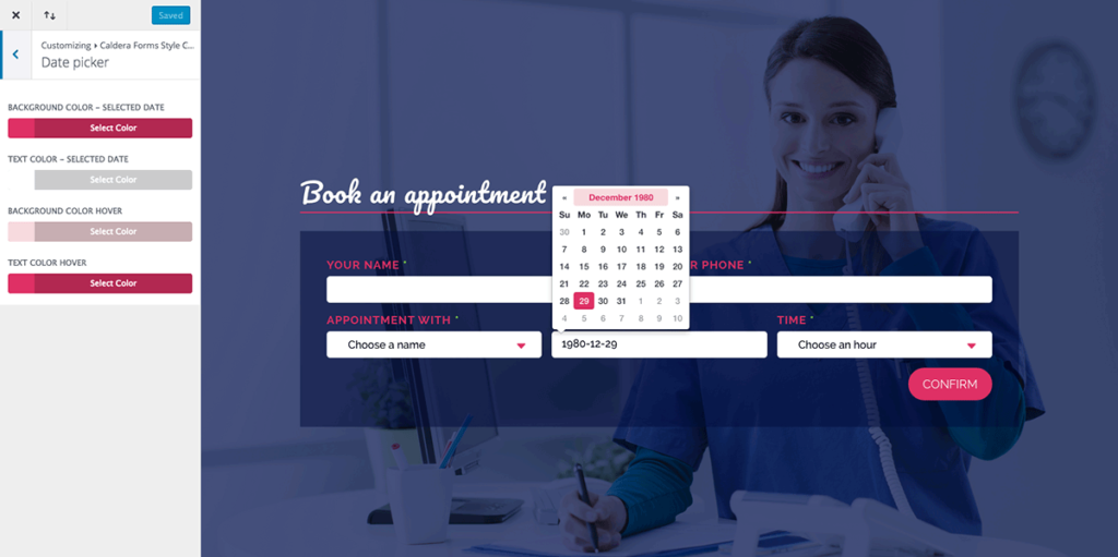 Styling the Caldera Forms datepicker field with Caldera Forms Style Customizer.