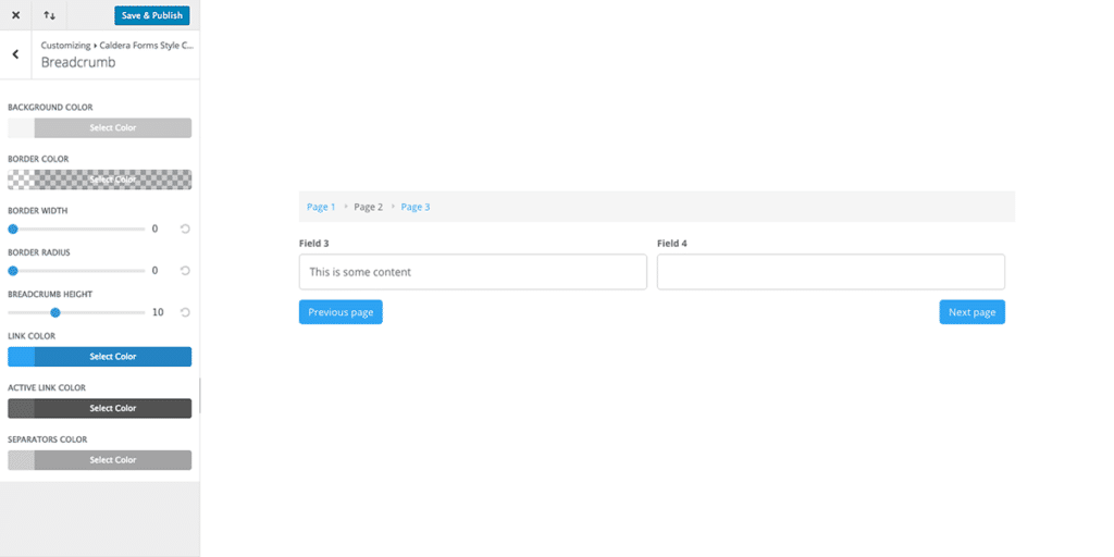 Styling the Caldera Forms page breadcrumbs with Caldera Forms Style Customizer on a multi-page form